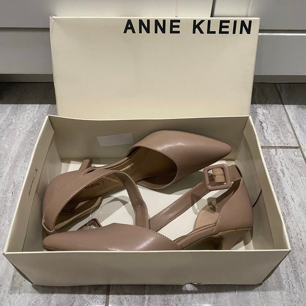 Anne Klein Fabulist Ankle Strap Natural Tan Beige Pump Heels Women's Size 7.5M